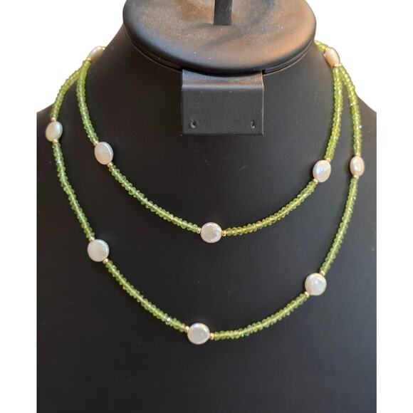 Zoe B. 14K Yellow Gold Coin Pearl & Green Tourmaline Necklace 36" - Picture 6 of 16